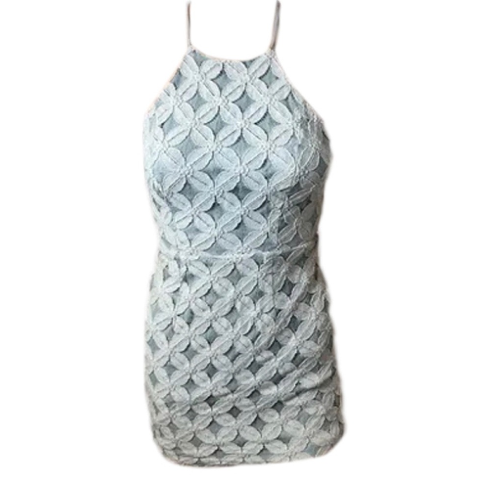 Light Blue Bodycon Mini Dress Open Back Textured